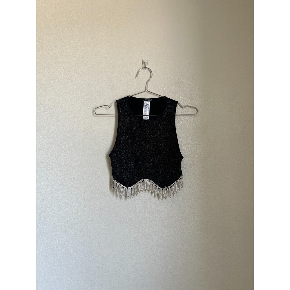Zara Black Crop Top with Silver Fringe